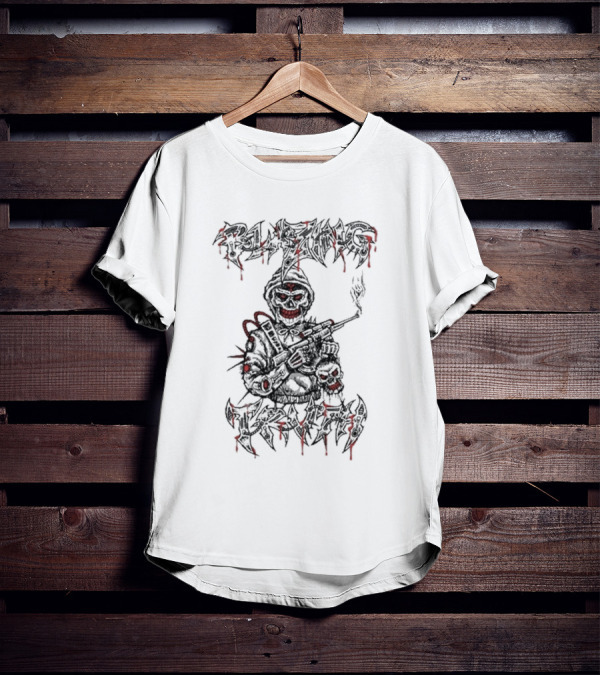 Blazing Truth Horror Skull Soldier With Rifle And Dripping Red Accents T-Shirt