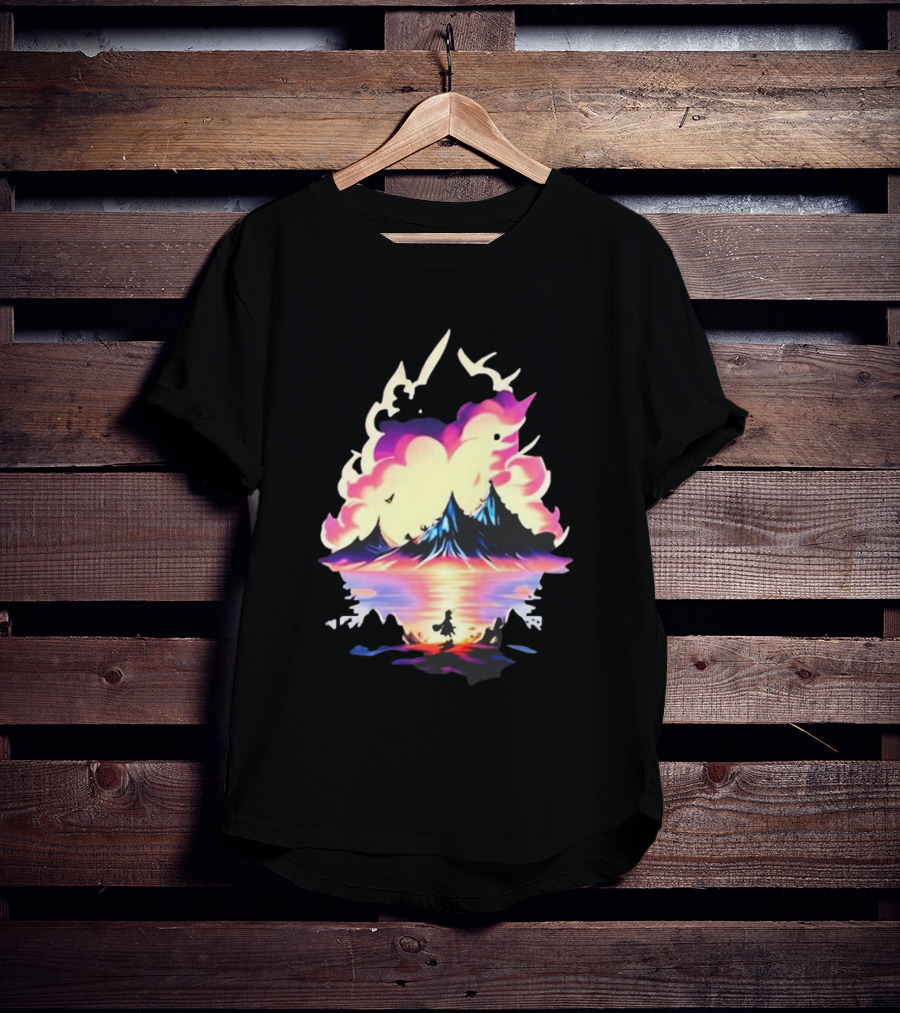 Fairy Tale Sight Comics Artwork Enchanted Landscape With Mountains And Reflection T-Shirt
