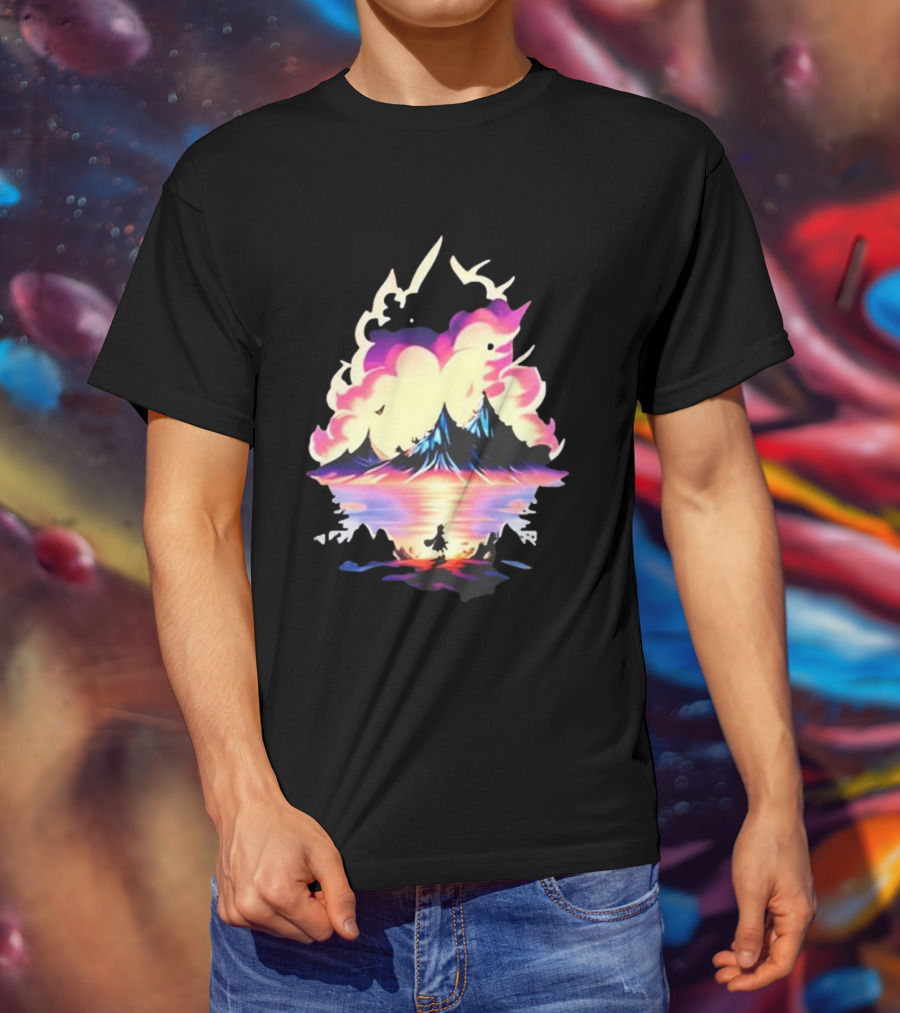 Fairy Tale Sight Comics Artwork Enchanted Landscape With Mountains And Reflection T-Shirt