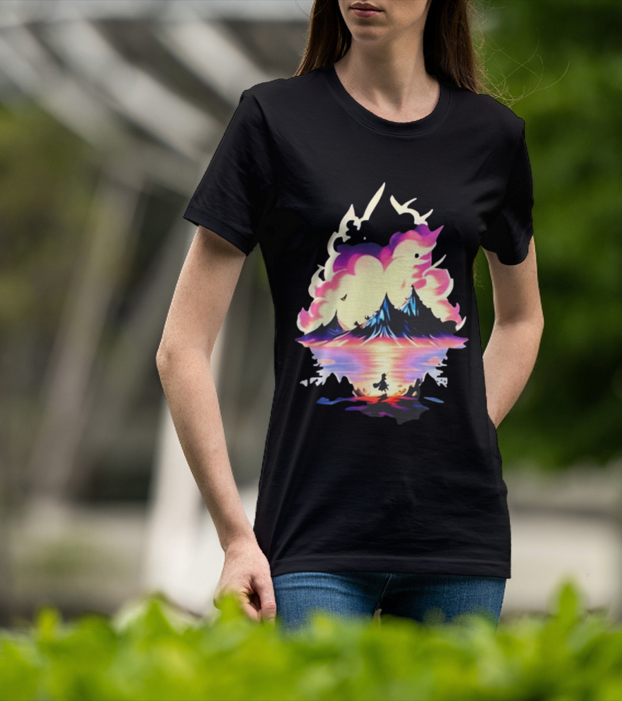 Fairy Tale Sight Comics Artwork Enchanted Landscape With Mountains And Reflection T-Shirt