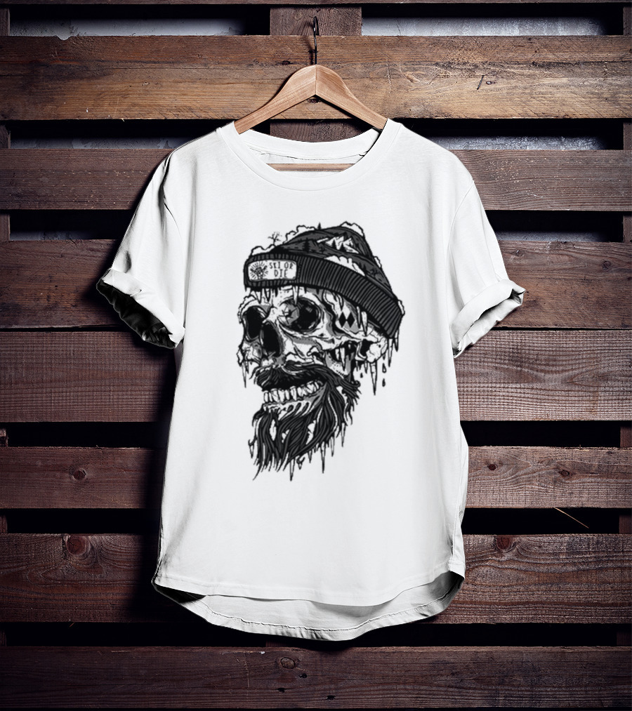 Skull Wild Ski Or Die Ice Beard Beanie Adventure T-Shirt