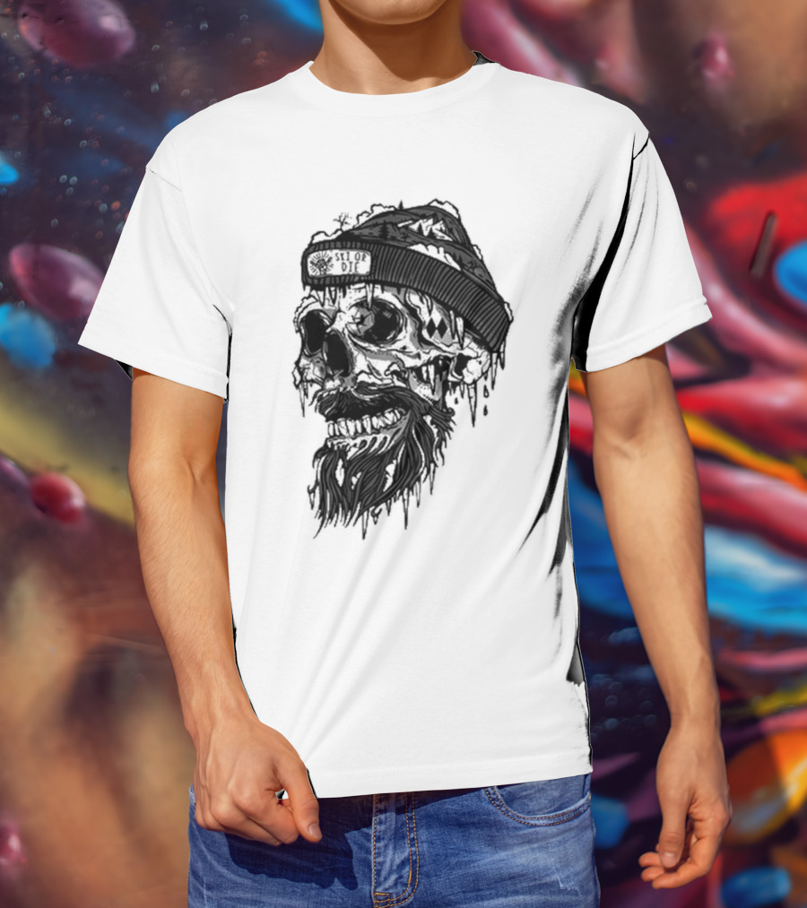 Skull Wild Ski Or Die Ice Beard Beanie Adventure T-Shirt
