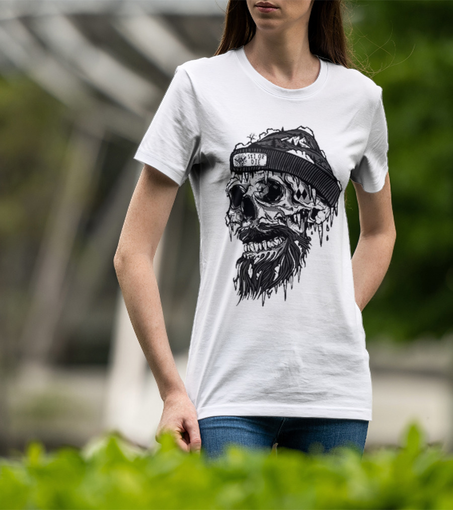 Skull Wild Ski Or Die Ice Beard Beanie Adventure T-Shirt