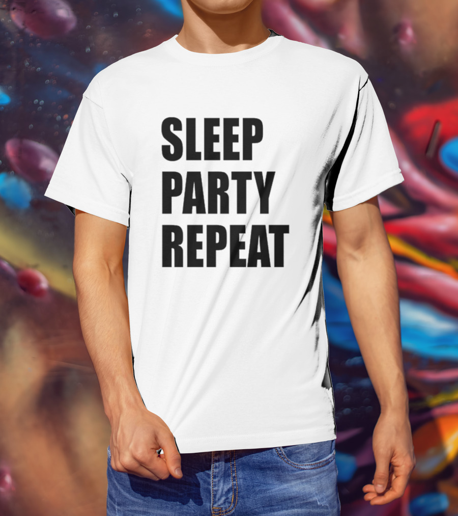 Sleep Party Repeat Slogan Black минималистичний дизайн T-Shirt