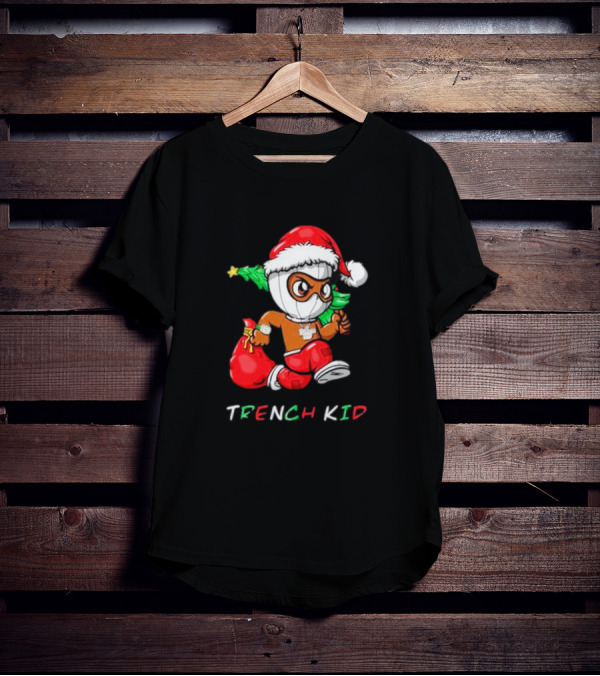 Trench Kid Festive Santa Holding Christmas Tree T-Shirt