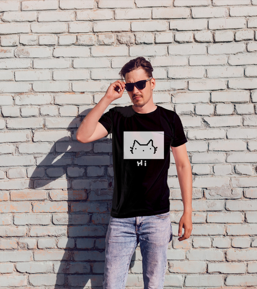 Chew Hi Cat Pixel Art Minimalistic Kitty T-Shirt