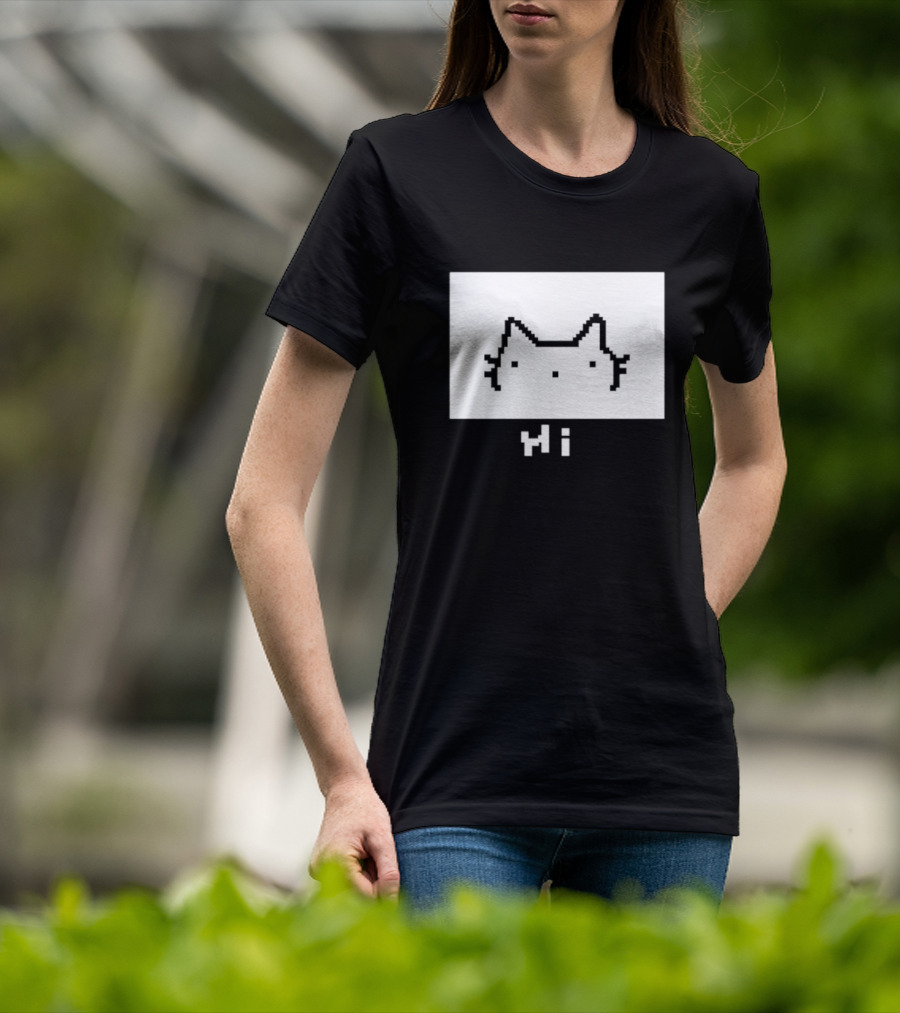 Chew Hi Cat Pixel Art Minimalistic Kitty T-Shirt