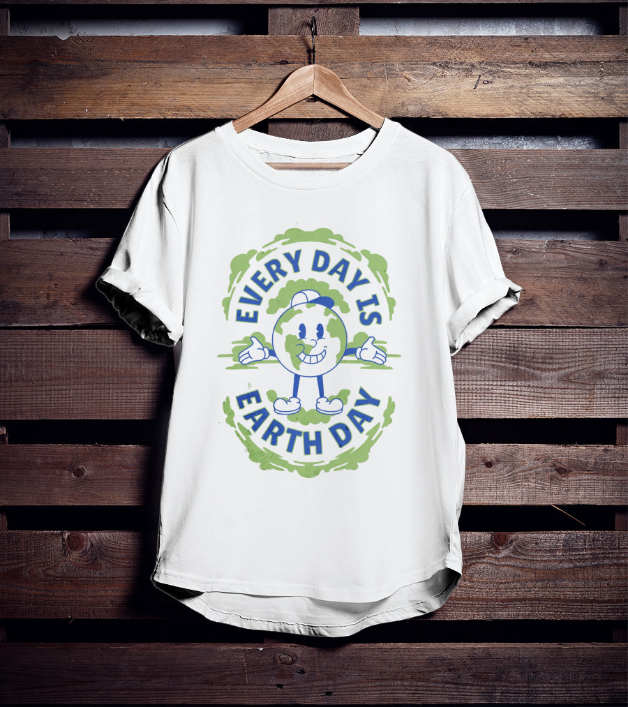 Every Day Is Earth Day Globe Character Smiling T-Shirt
