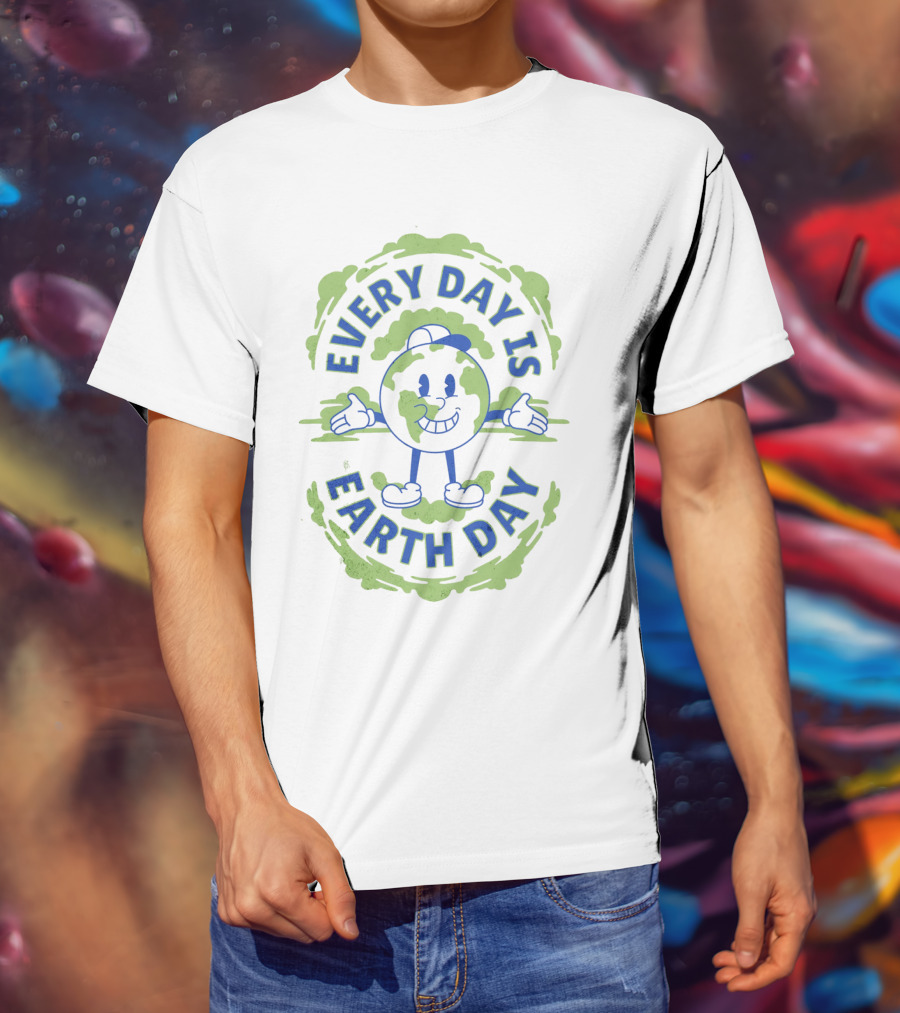 Every Day Is Earth Day Globe Character Smiling T-Shirt