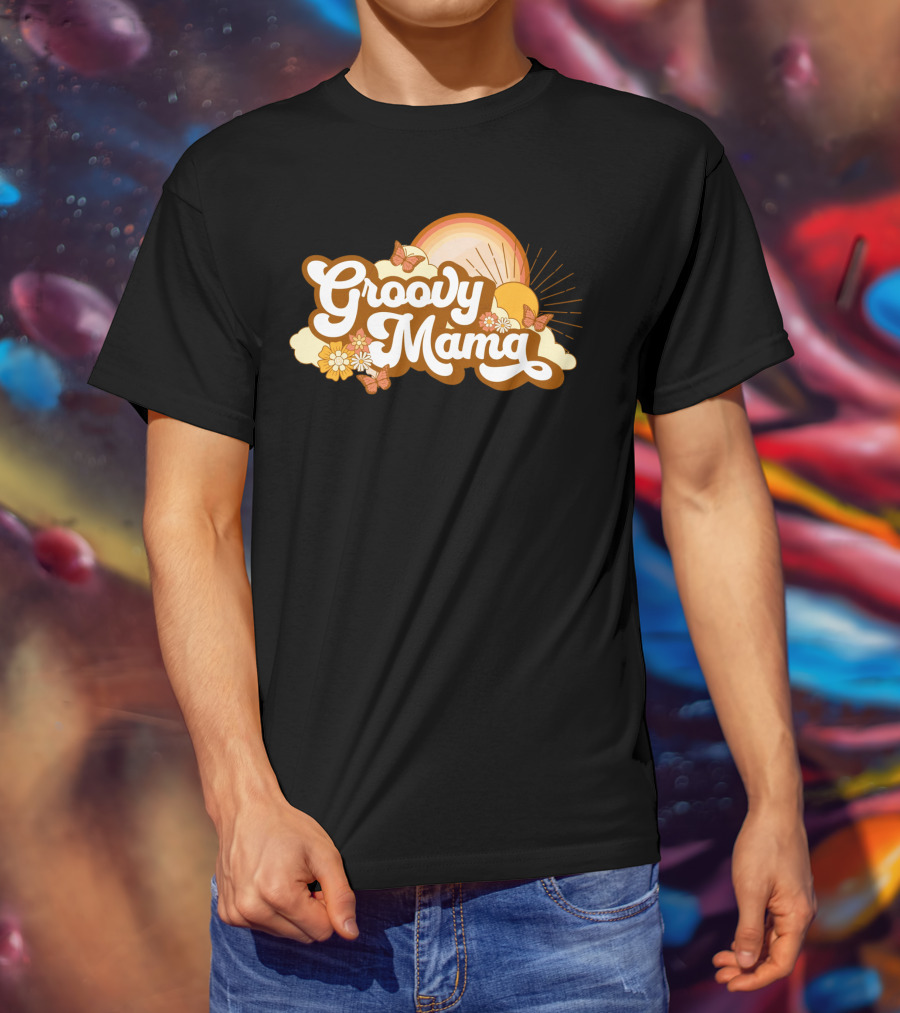 Groovy Mama Retro Sunflower Butterflies T-Shirt