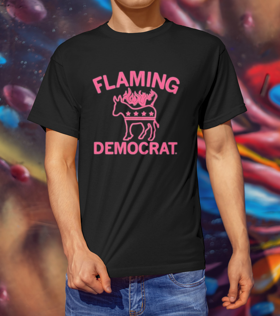 Flaming Democrat Donkey With Stars And Flames T-Shirt