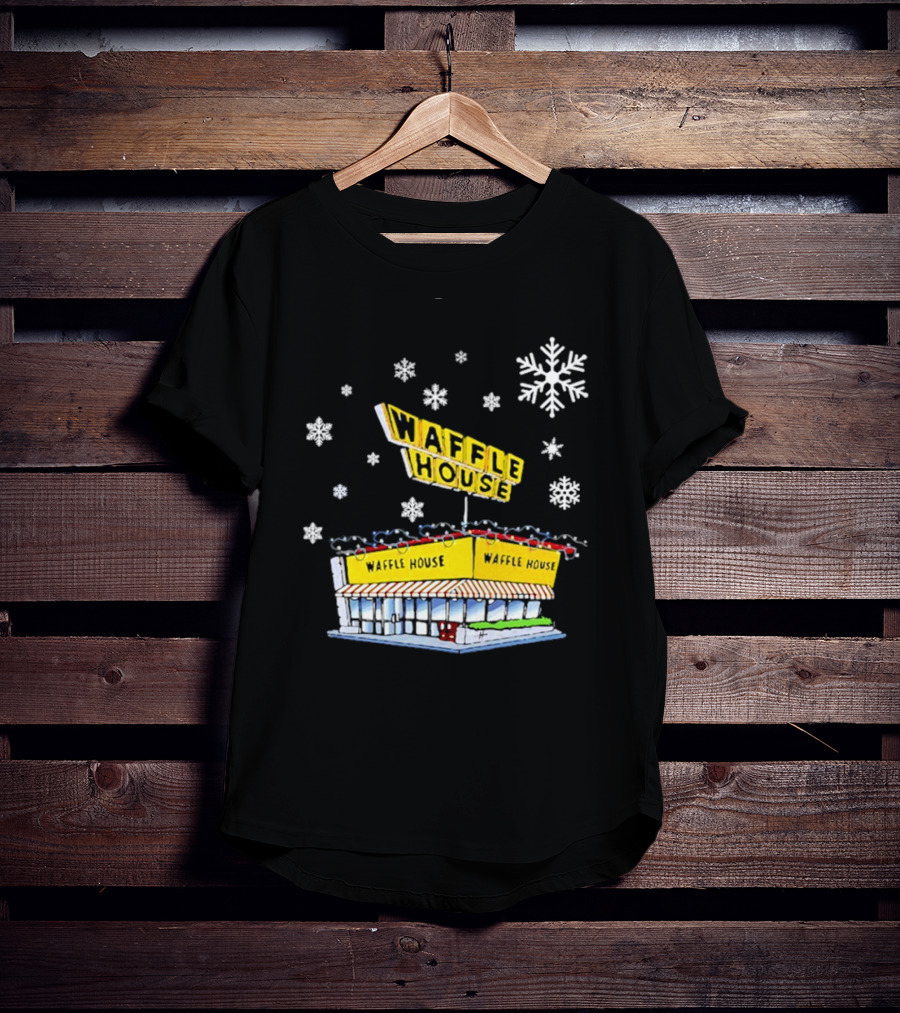Waffle House Snowflakes Christmas Scene T-Shirt