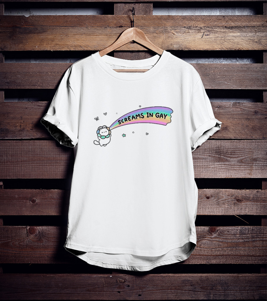 Screams In Gay Cat With Rainbow Trail And Hearts T-Shirt