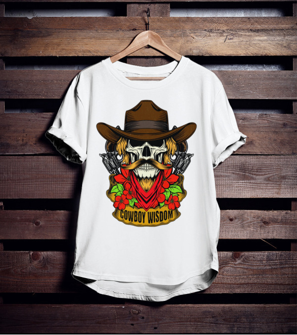 Cowboy Wisdom Skull Western Skeleton Bandana Pistols Flowers T-Shirt