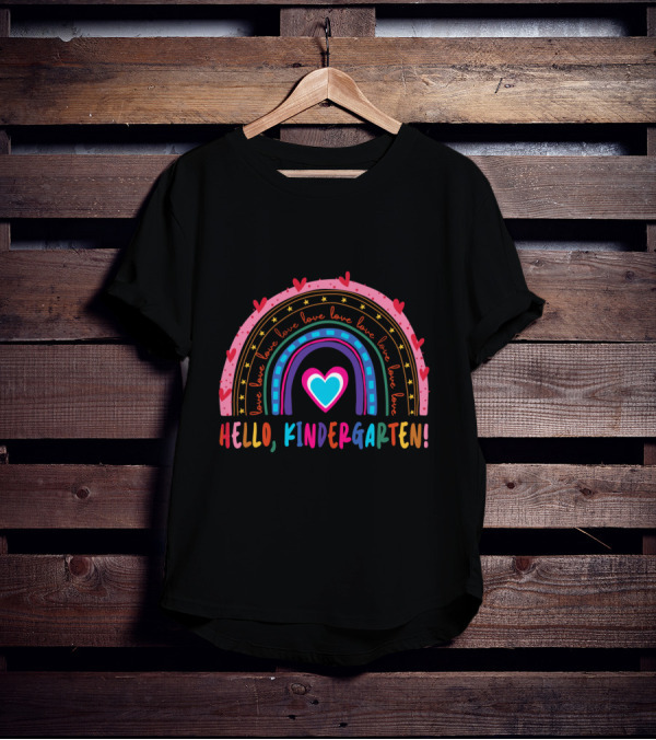 Hello Kindergarten Love Rainbow Hearts Back To School T-Shirt
