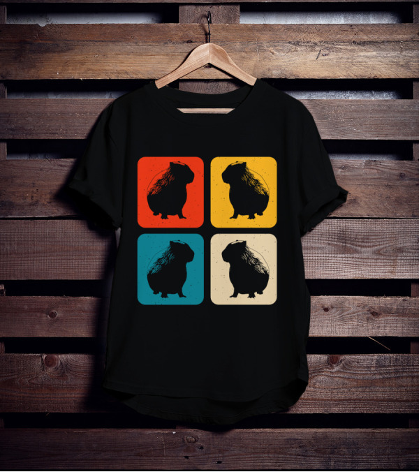 Vintage Capybara Pop Art Silhouette Four Colors Squares T-Shirt