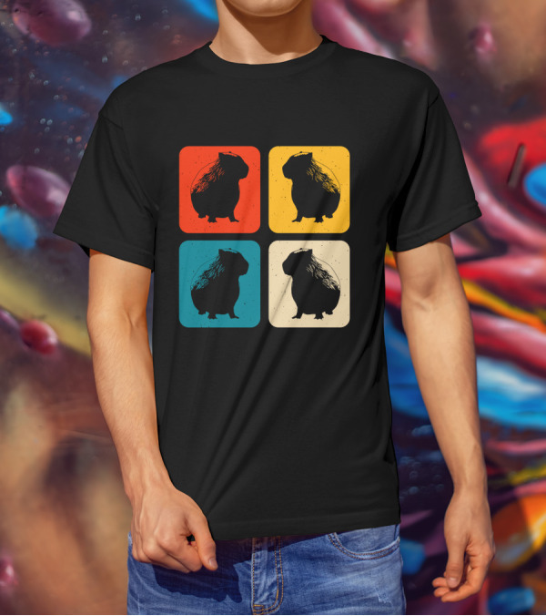 Vintage Capybara Pop Art Silhouette Four Colors Squares T-Shirt