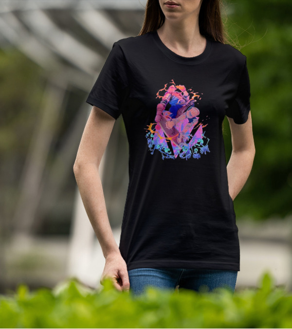 Skateboard Knight Neon Fantasy Warrior On Shredding Skeletons T-Shirt