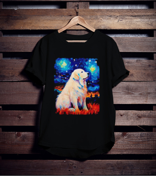 Starry Night Great Dog Van Gogh Style Golden Retriever T-Shirt