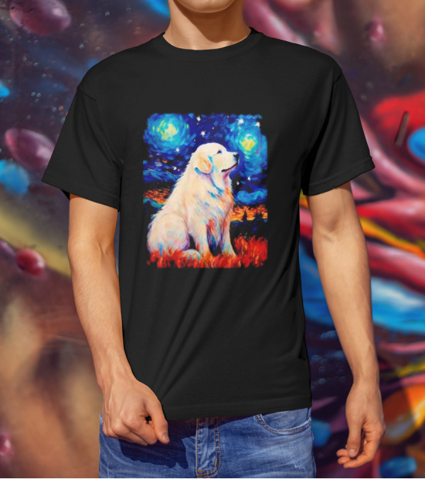 Starry Night Great Dog Van Gogh Style Golden Retriever T-Shirt