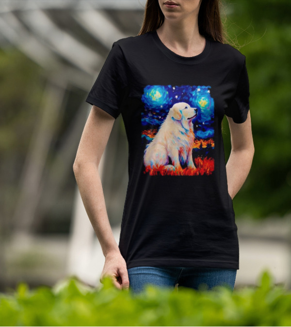 Starry Night Great Dog Van Gogh Style Golden Retriever T-Shirt