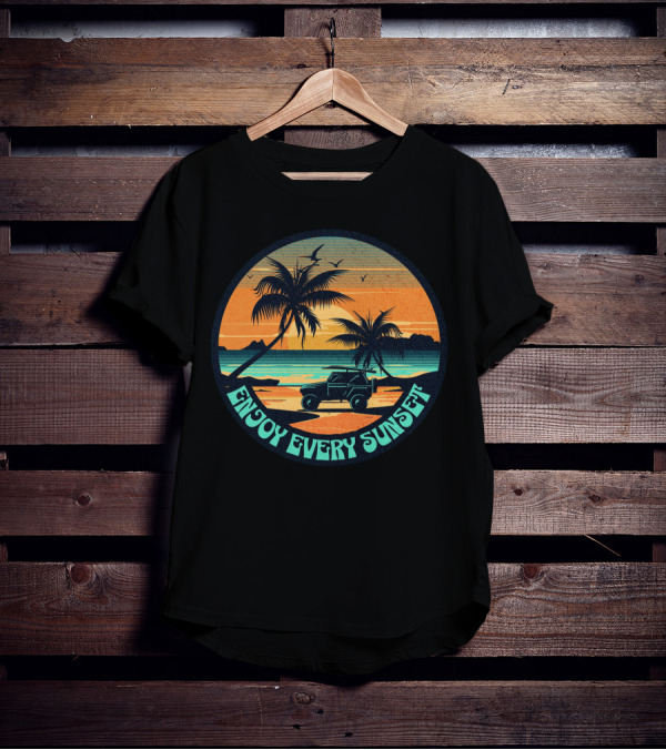 Enjoy Every Sunset Tropical Beach Jeep Adventure T-Shirt