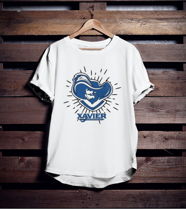 Xavier Musketeer Bold Blue Emblem With Radiating Lines T-Shirt