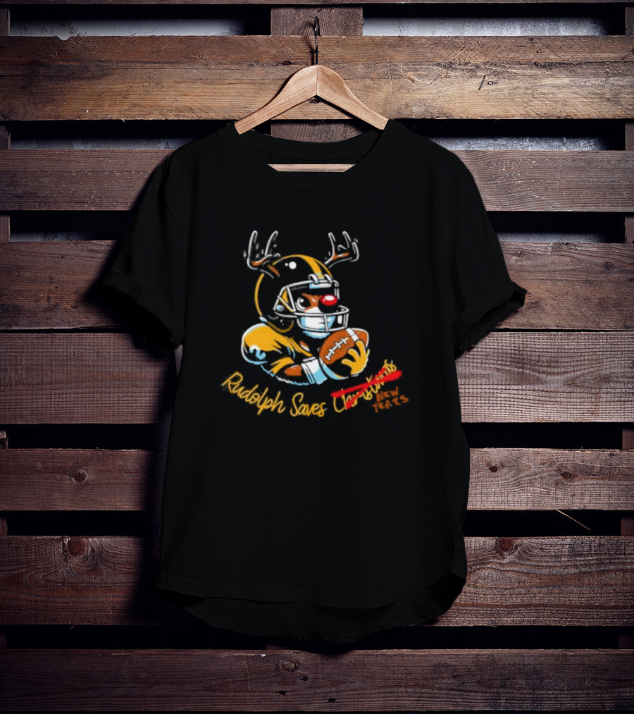 Rudolph Saves New Years Football Reindeer Helmets T-Shirt