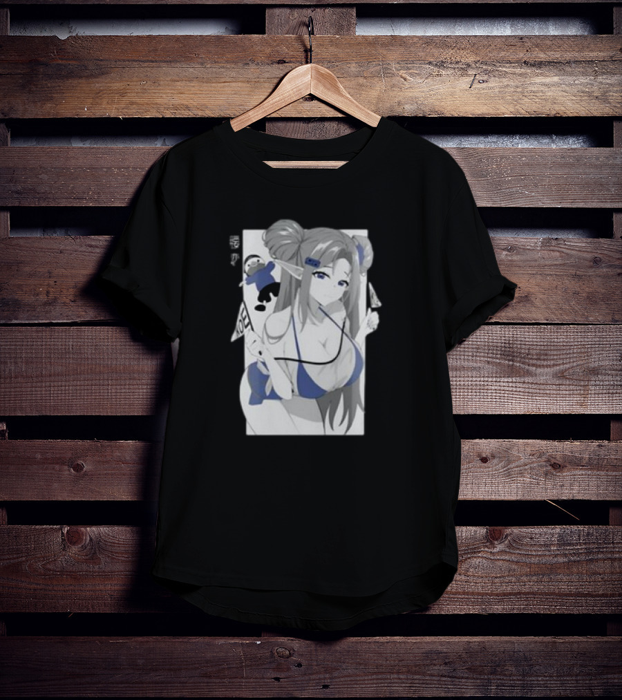 GamerSupps Waifu Koefficient Anime Character In Blue Bikini With Flags T-Shirt