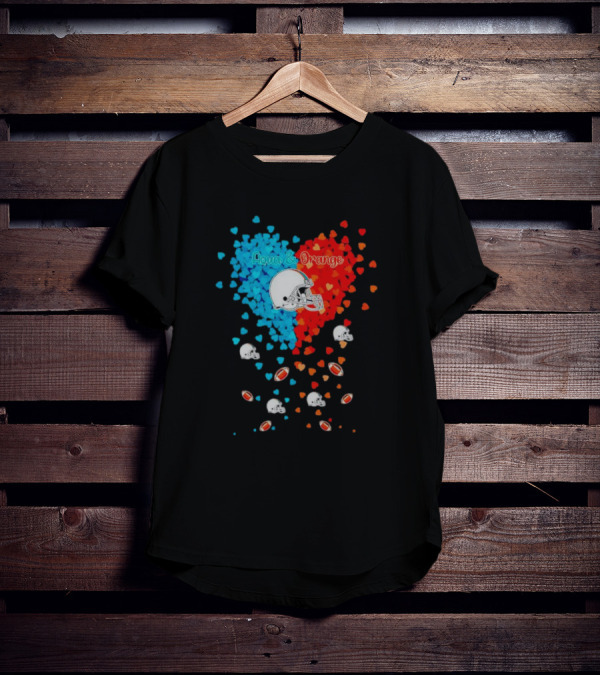 Aqua And Orange Miami Dolphins Hearts And Helmets Football T-Shirt