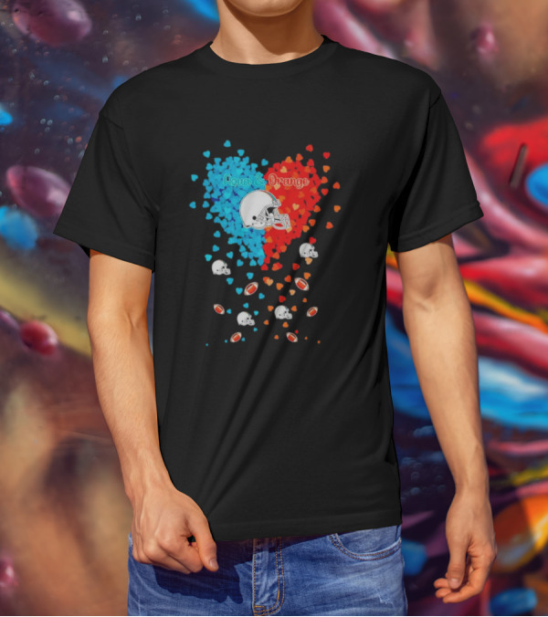 Aqua And Orange Miami Dolphins Hearts And Helmets Football T-Shirt