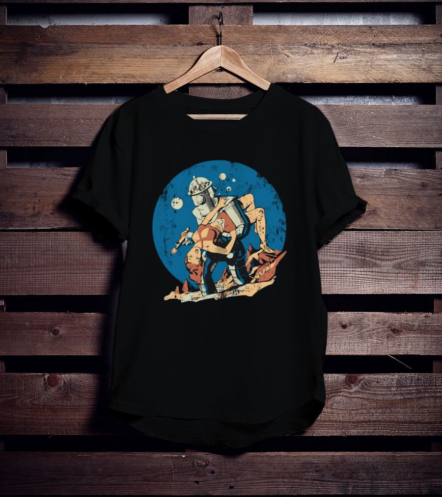 Damselindistress Retro Robot Romance Vintage Sci-Fi Space Adventure T-Shirt