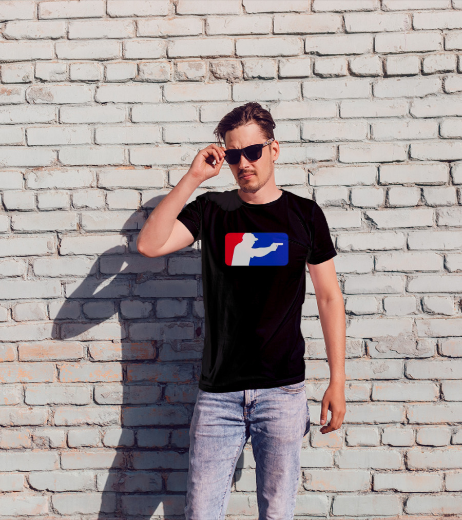 Major League Shooter Silhouette In Red White And Blue Rectangle T-Shirt