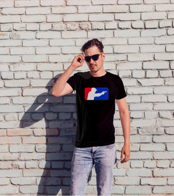 Major League Shooter Silhouette In Red White And Blue Rectangle T-Shirt