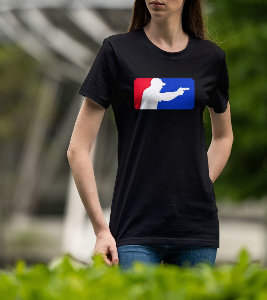 Major League Shooter Silhouette In Red White And Blue Rectangle T-Shirt