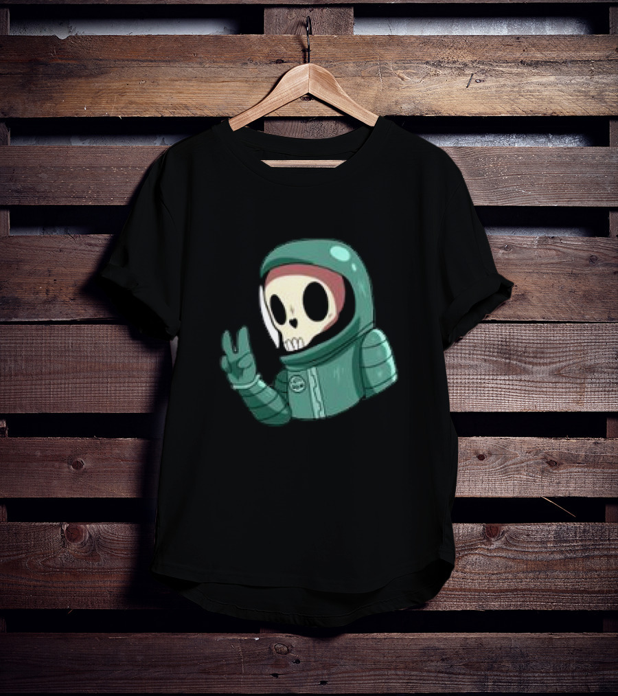 Peace Homie Skull Astronaut In Green Suit Making V-Sign T-Shirt