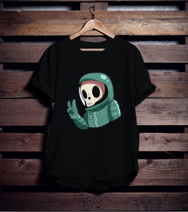 Peace Homie Skull Astronaut In Green Suit Making V-Sign T-Shirt