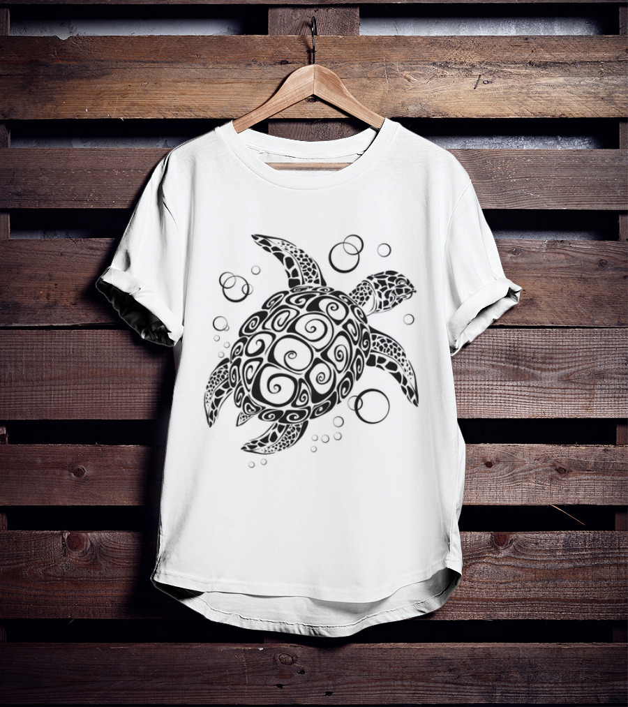 Sea Turtle Tribal Pattern With Bubbles T-Shirt