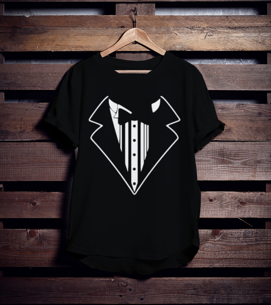 Tuxedo Jacket Bow Tie Lapel Button T-Shirt