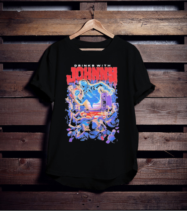 Drinks With Johnny The Summoning Skeleton Emerging From TV T-Shirt