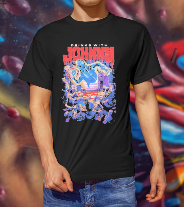 Drinks With Johnny The Summoning Skeleton Emerging From TV T-Shirt