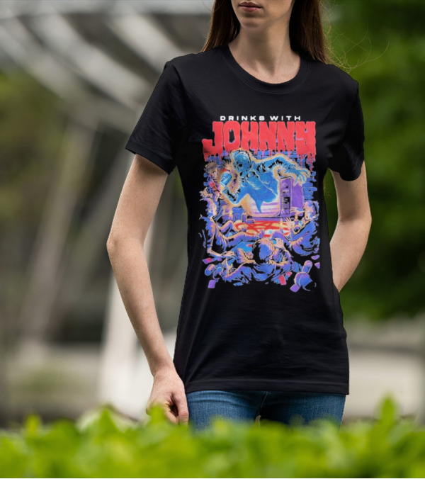 Drinks With Johnny The Summoning Skeleton Emerging From TV T-Shirt