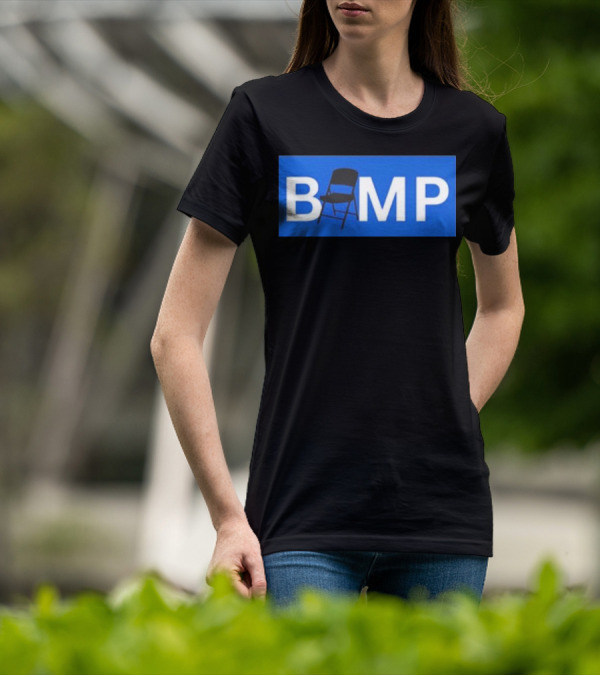 Bump Chair Logo With Folding Chair In Blue Block Letters T-Shirt
