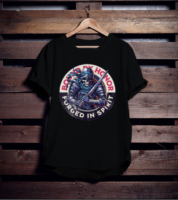 Bound By Honor Forged In Spirit Knight Skull With Sword T-Shirt