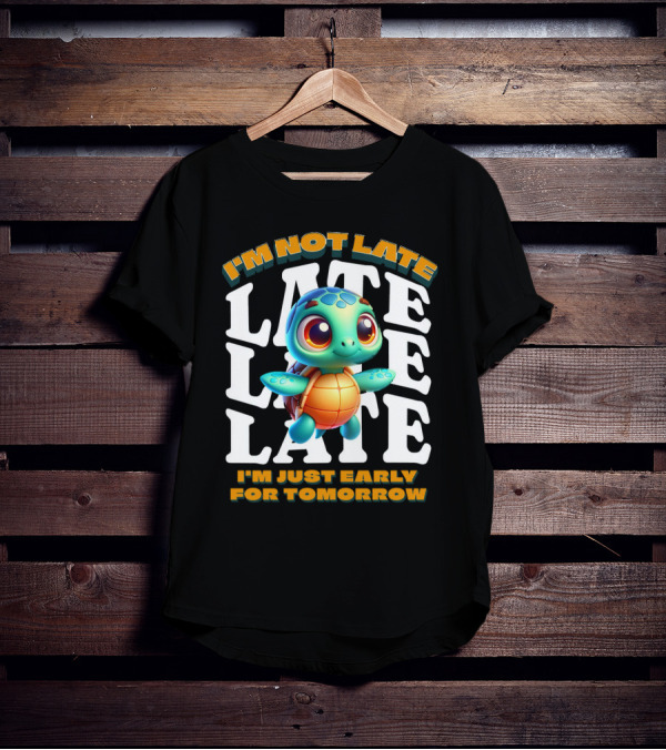 I'm Not Late Cute Funny Cartoon Turtle I'm Just Early For Tomorrow T-Shirt