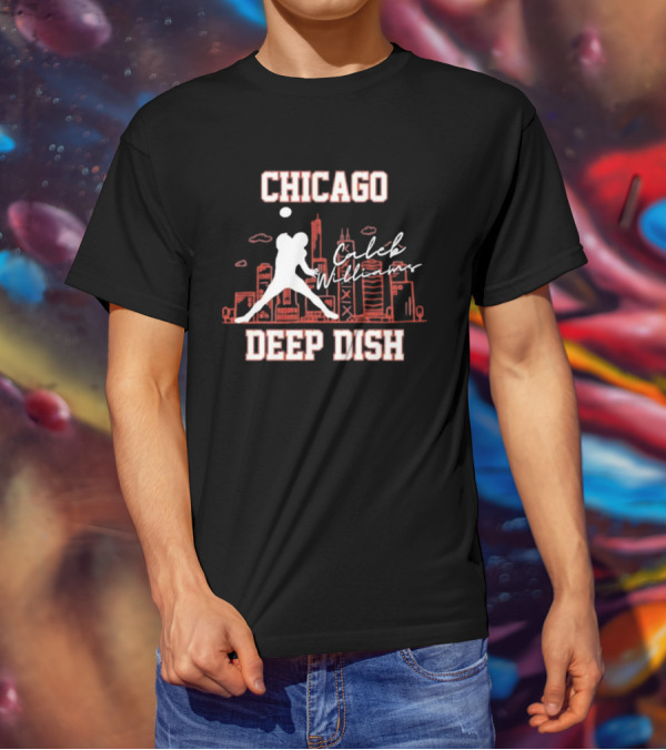 Caleb Williams Chicago Deep Dish Football Skyline T-Shirt