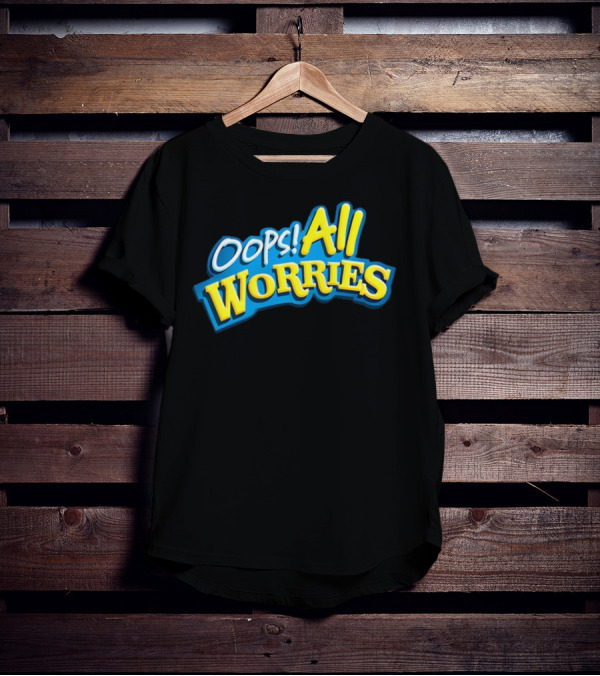 Oops All Worries Text Bold Blue Yellow T-Shirt
