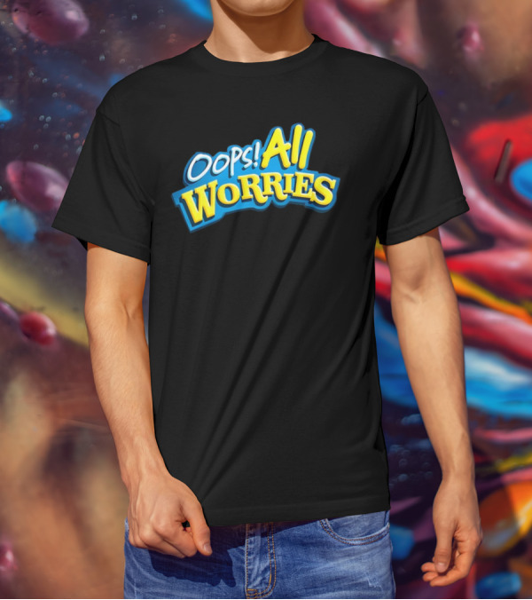Oops All Worries Text Bold Blue Yellow T-Shirt