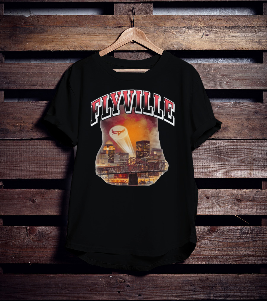 Flyville Skyline With Spotlight Logo Over City Bridge T-Shirt