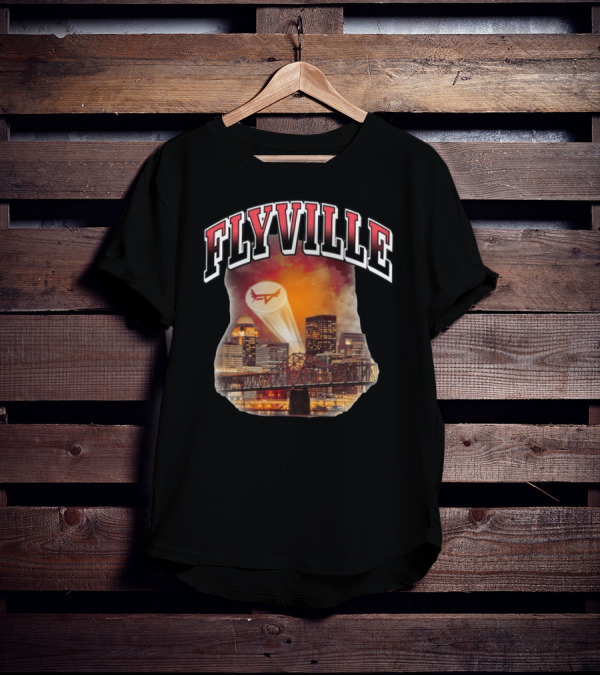Flyville Skyline With Spotlight Logo Over City Bridge T-Shirt